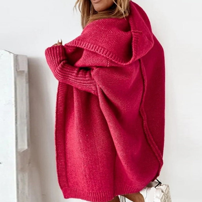 Women's Winter Open-Front Long Oversized Hooded Cardigan
