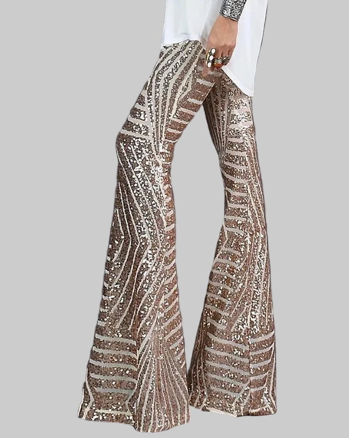 Women’s Shimmering Sequin Flared Exquisite Trousers