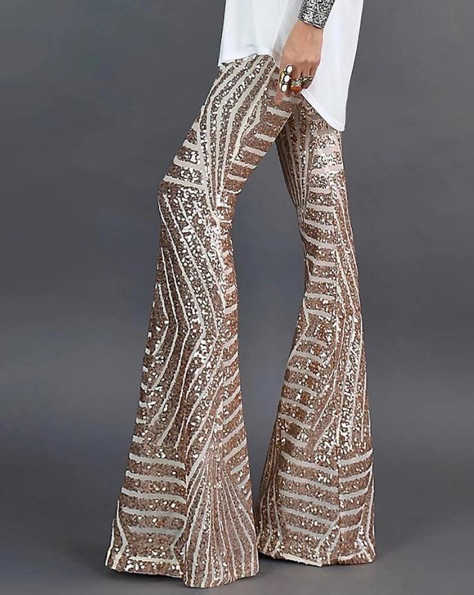 Women’s Shimmering Sequin Flared Exquisite Trousers