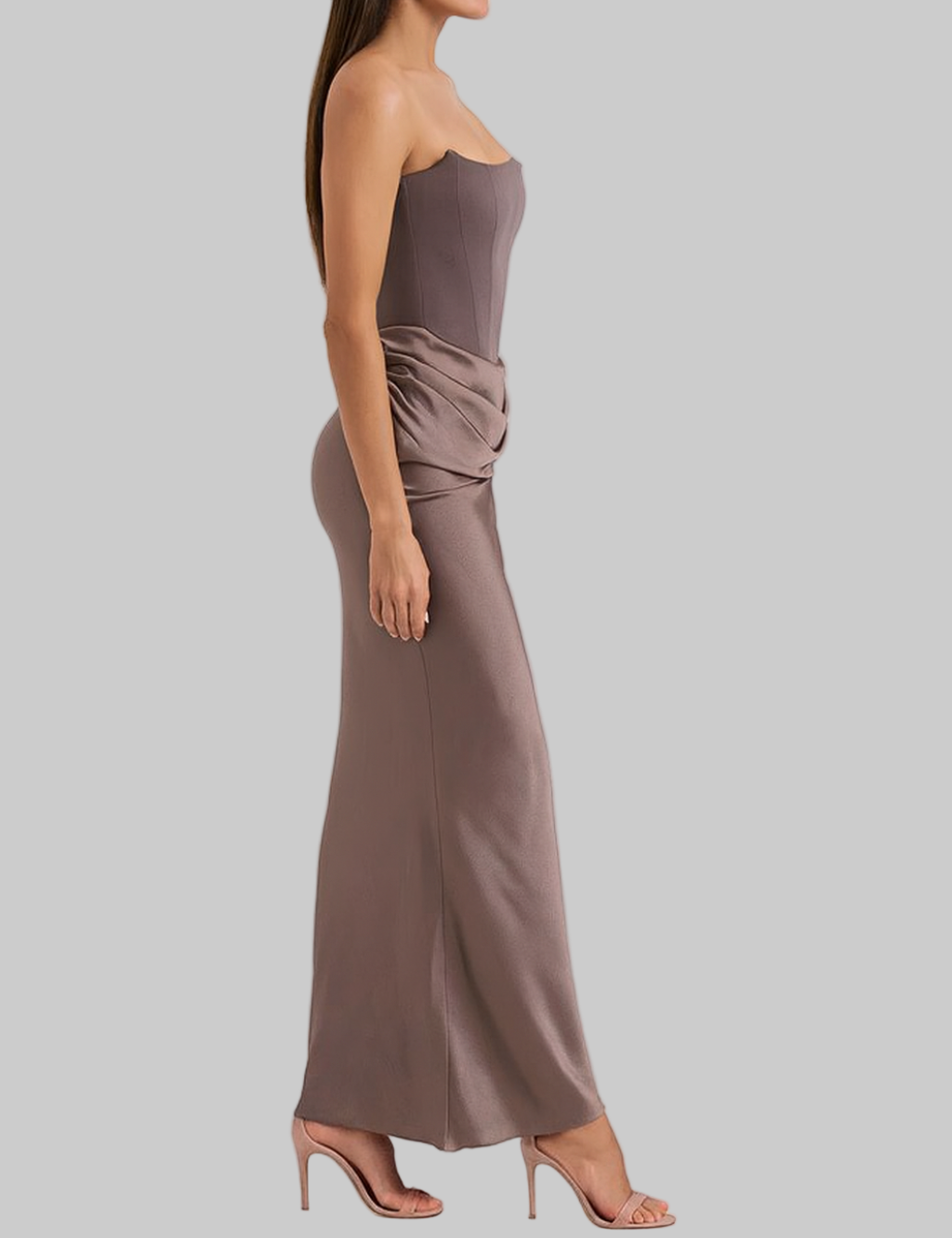 Fashionable Strapless Draped Waist Evening Maxi Dress for Women