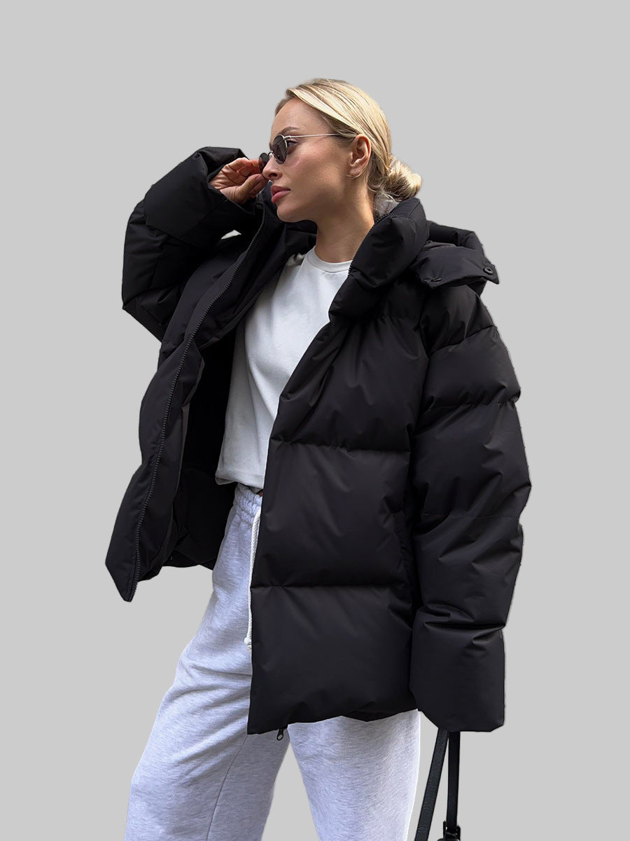 Women's Long Water- Resistant Winter Puffer Coat with Visible Snap-Style Fasteners