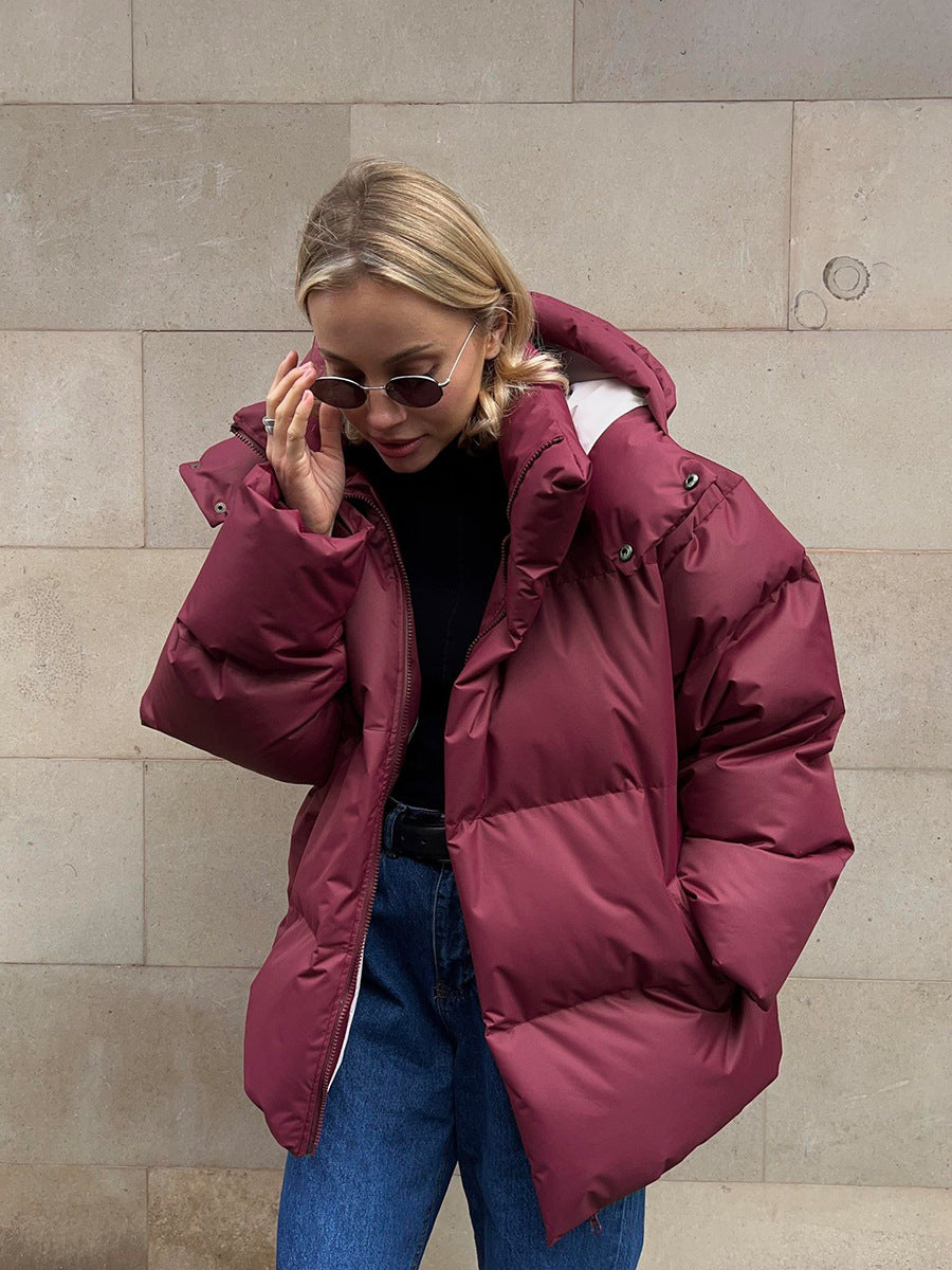 Women's Long Water- Resistant Winter Puffer Coat with Visible Snap-Style Fasteners