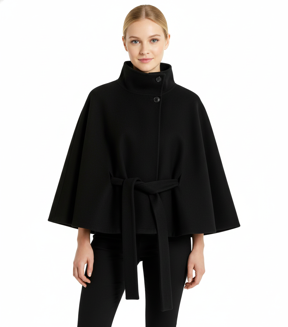 Women's Timeless High Neck Coat with Removable Belt & Relaxed Fit