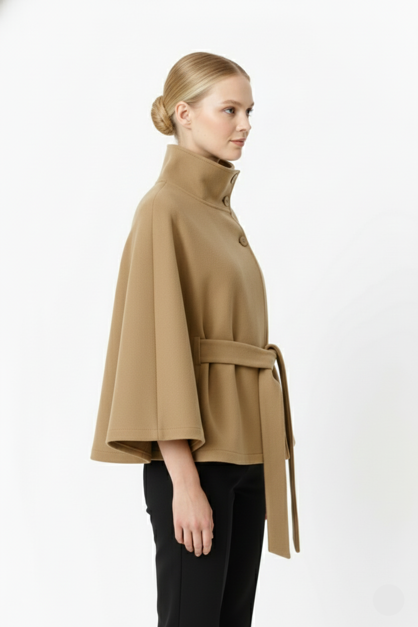 Women's Timeless High Neck Coat with Removable Belt & Relaxed Fit