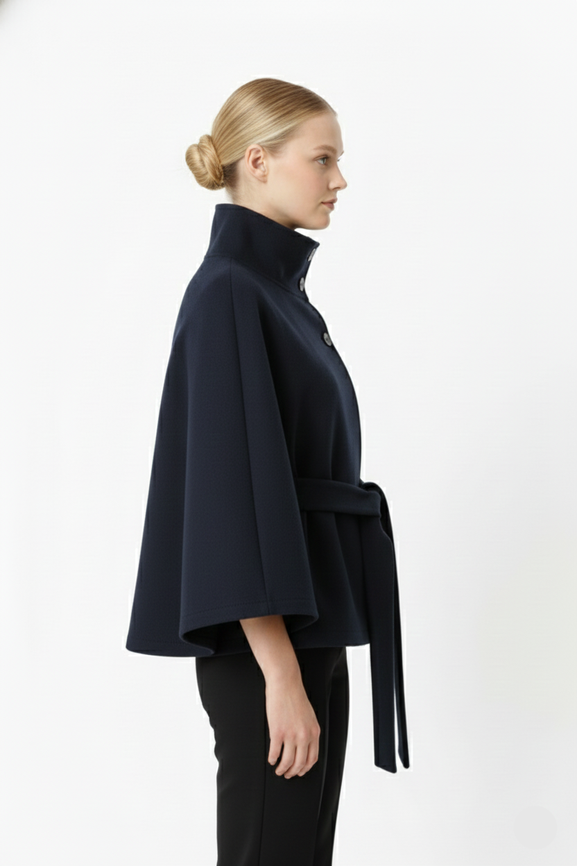 Women's Timeless High Neck Coat with Removable Belt & Relaxed Fit