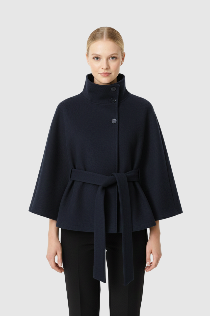 Women's Timeless High Neck Coat with Removable Belt & Relaxed Fit