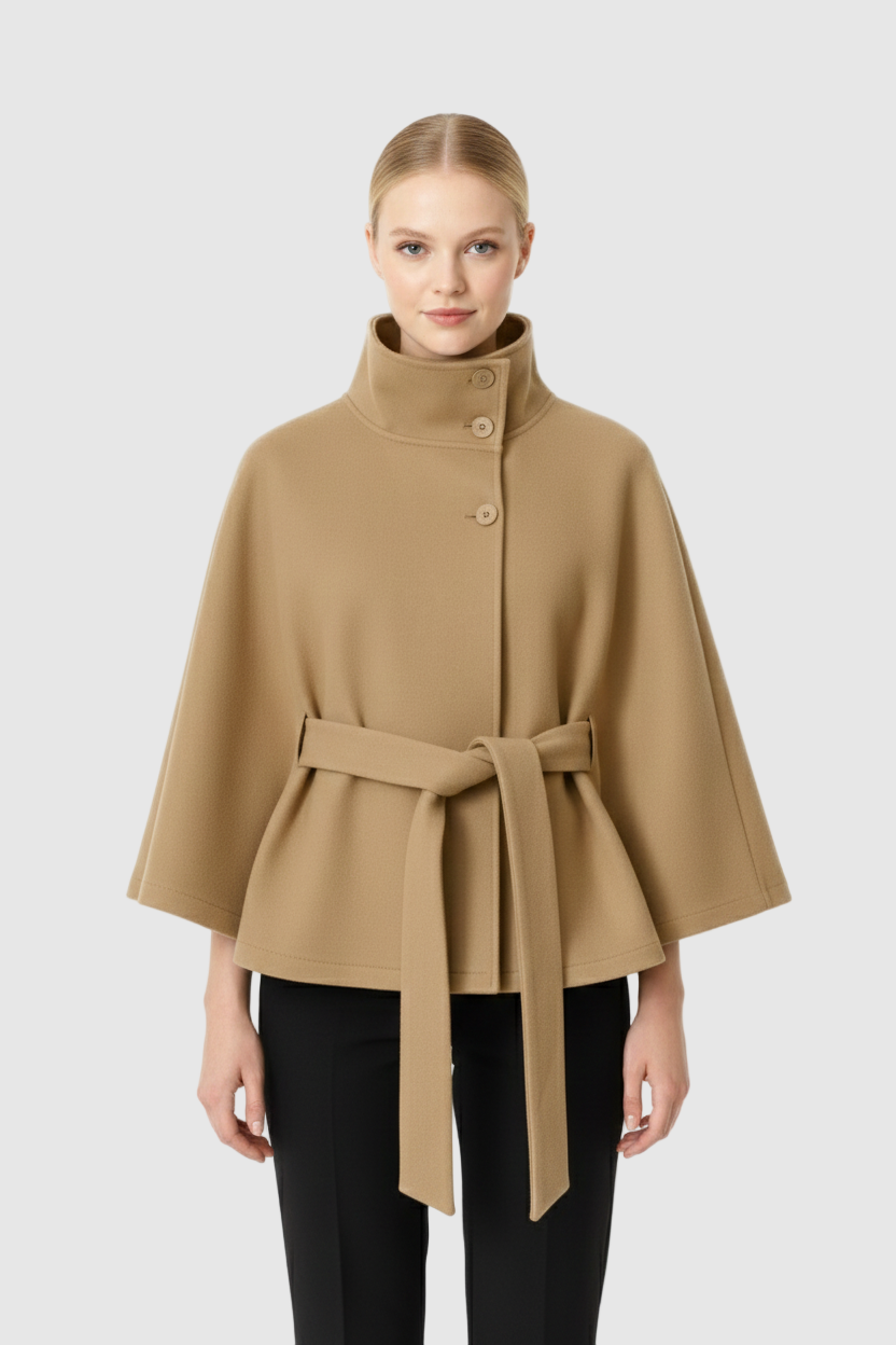 Women's Timeless High Neck Coat with Removable Belt & Relaxed Fit