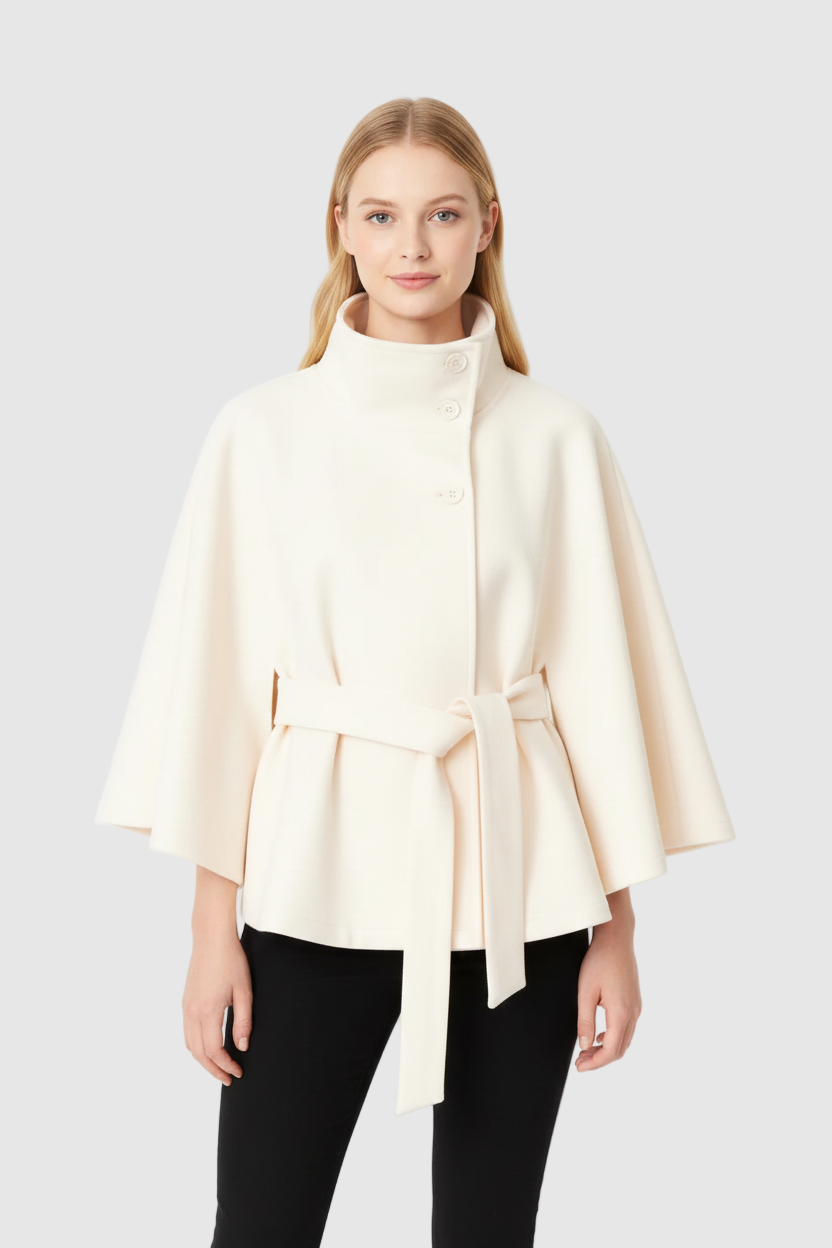 Women's Timeless High Neck Coat with Removable Belt & Relaxed Fit