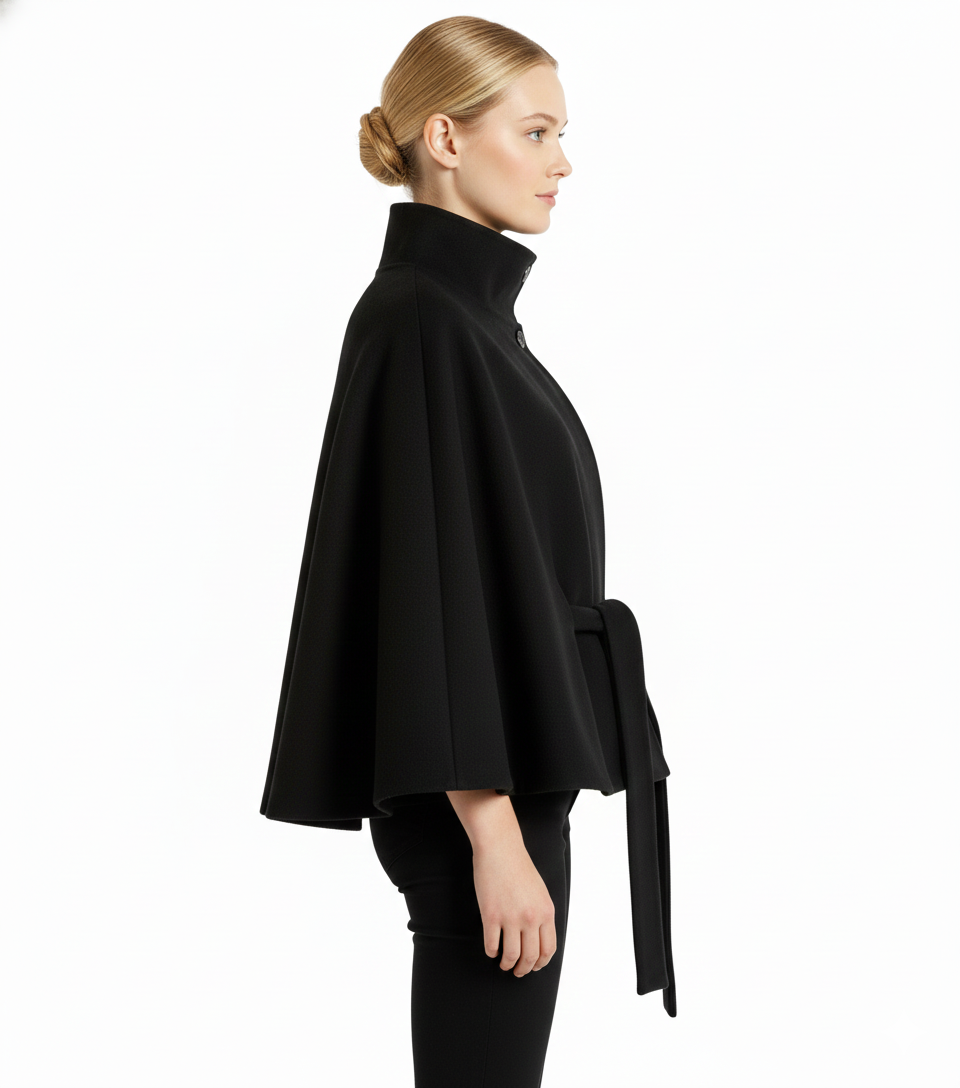 Women's Timeless High Neck Coat with Removable Belt & Relaxed Fit