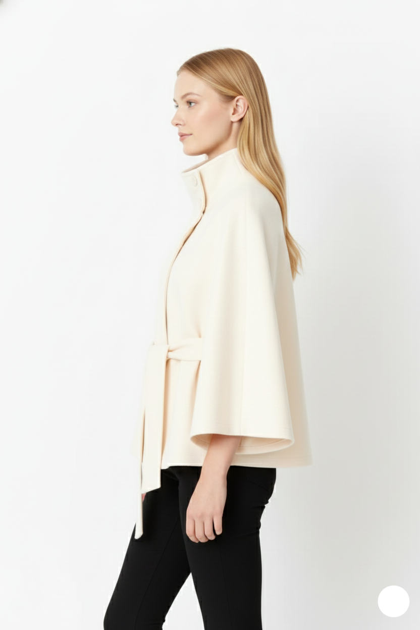 Women's Timeless High Neck Coat with Removable Belt & Relaxed Fit