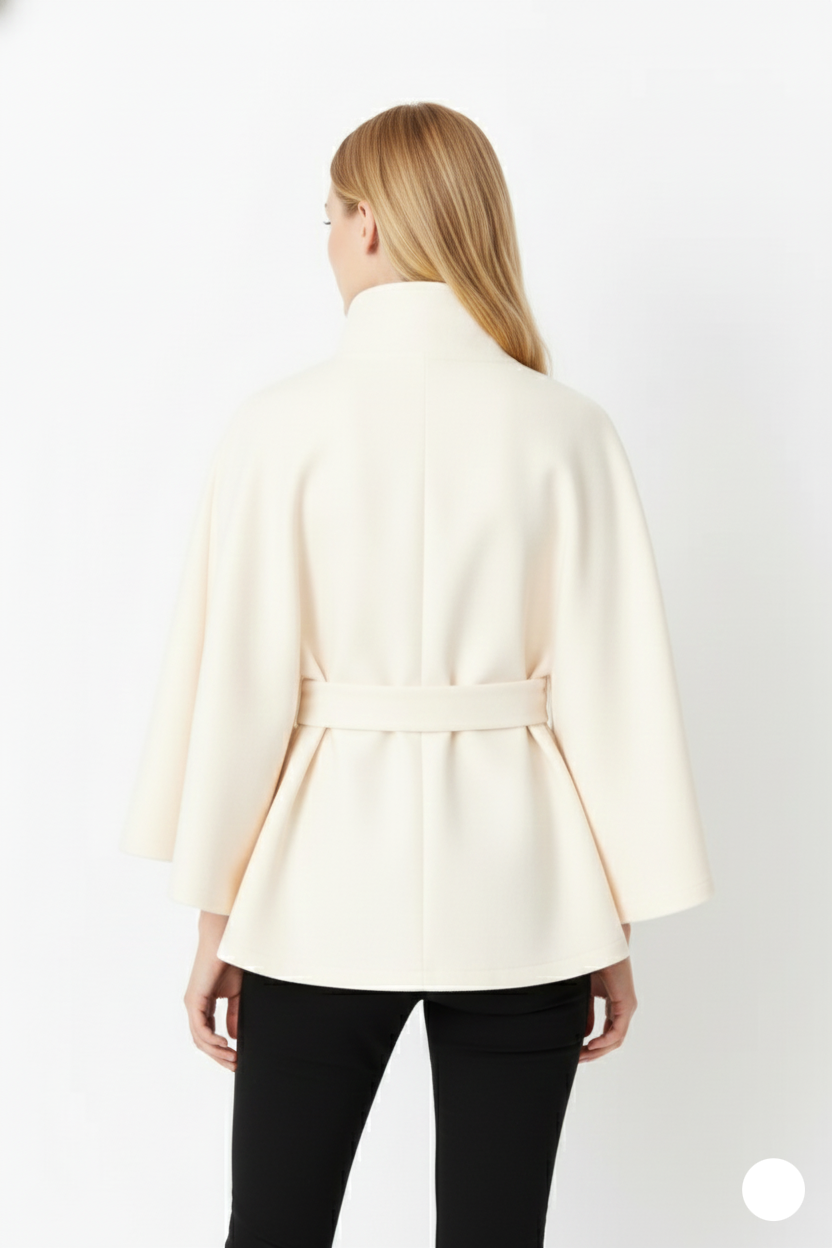 Women's Timeless High Neck Coat with Removable Belt & Relaxed Fit