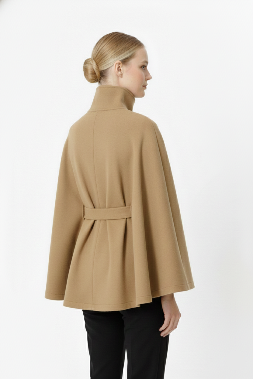 Women's Timeless High Neck Coat with Removable Belt & Relaxed Fit