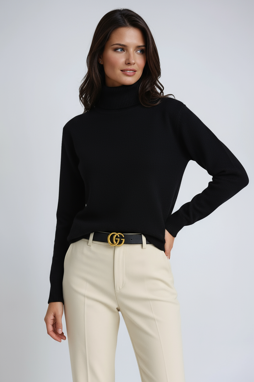Women's Timeless Knitted Warm Turtleneck Sweater with Classic High Neckline