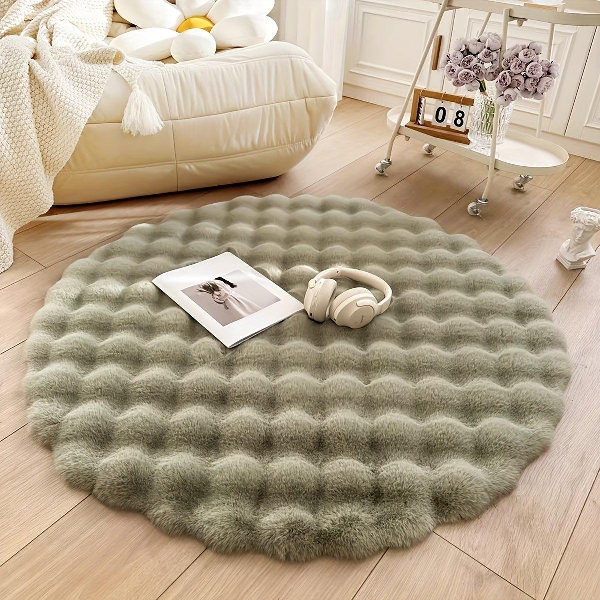 Round Fluffy Rug Plush Shaggy Circle Bedroom Carpet - Image 2