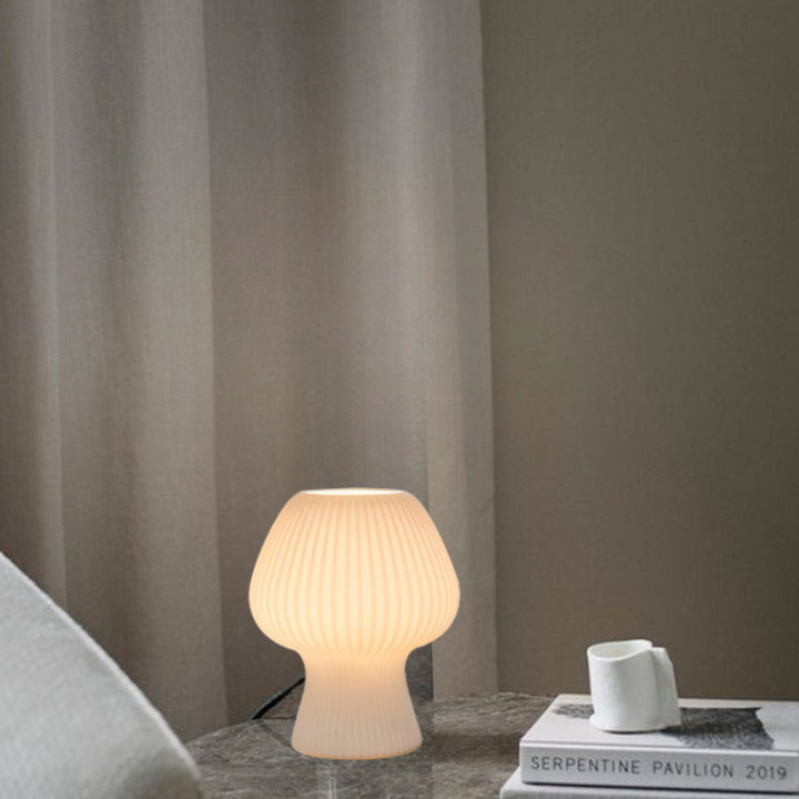 Vintage Bedside Lamp Ribbed Glass Mushroom Table Lamp Dimmable - Image 3