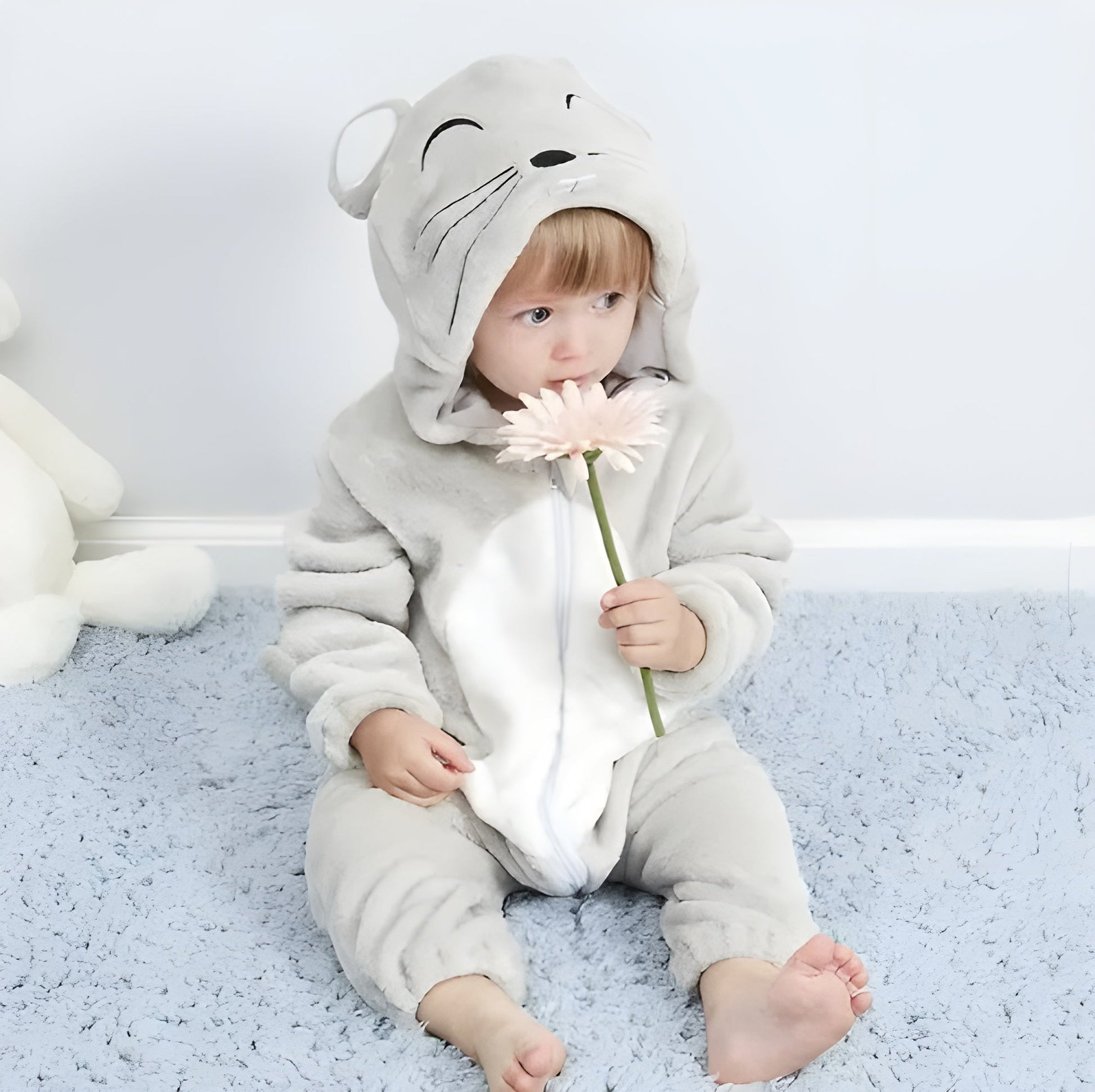Adorable Cozy Plush Animal Baby Hooded Romper