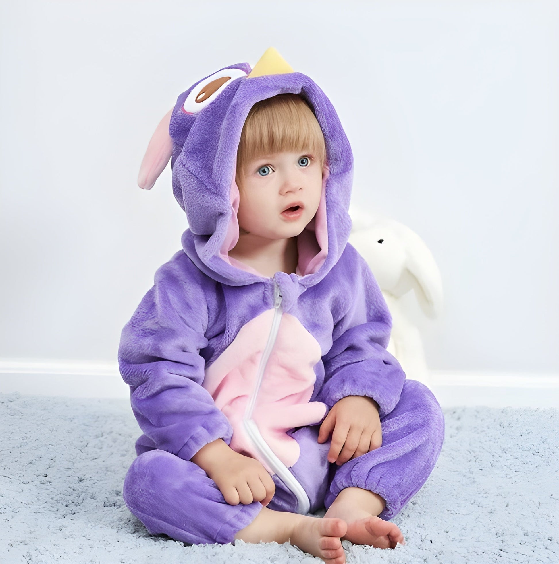 Adorable Cozy Plush Animal Baby Hooded Romper