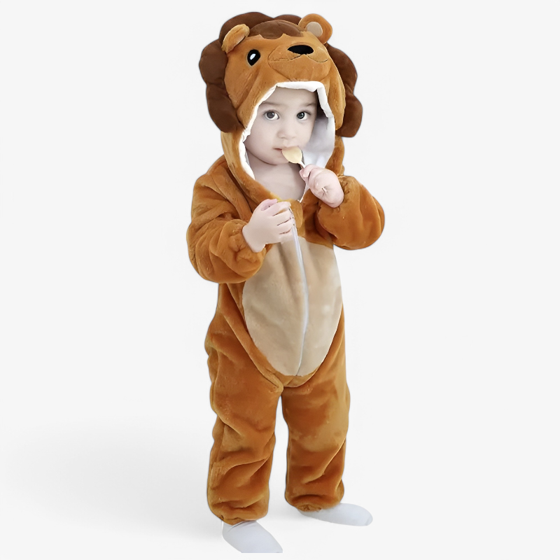Adorable Cozy Plush Animal Baby Hooded Romper