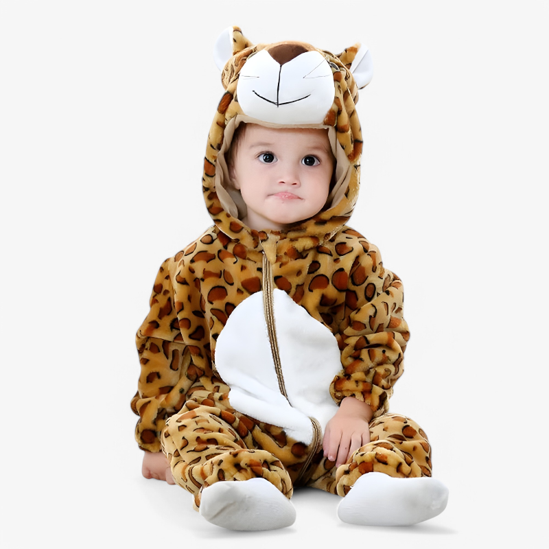 Adorable Cozy Plush Animal Baby Hooded Romper