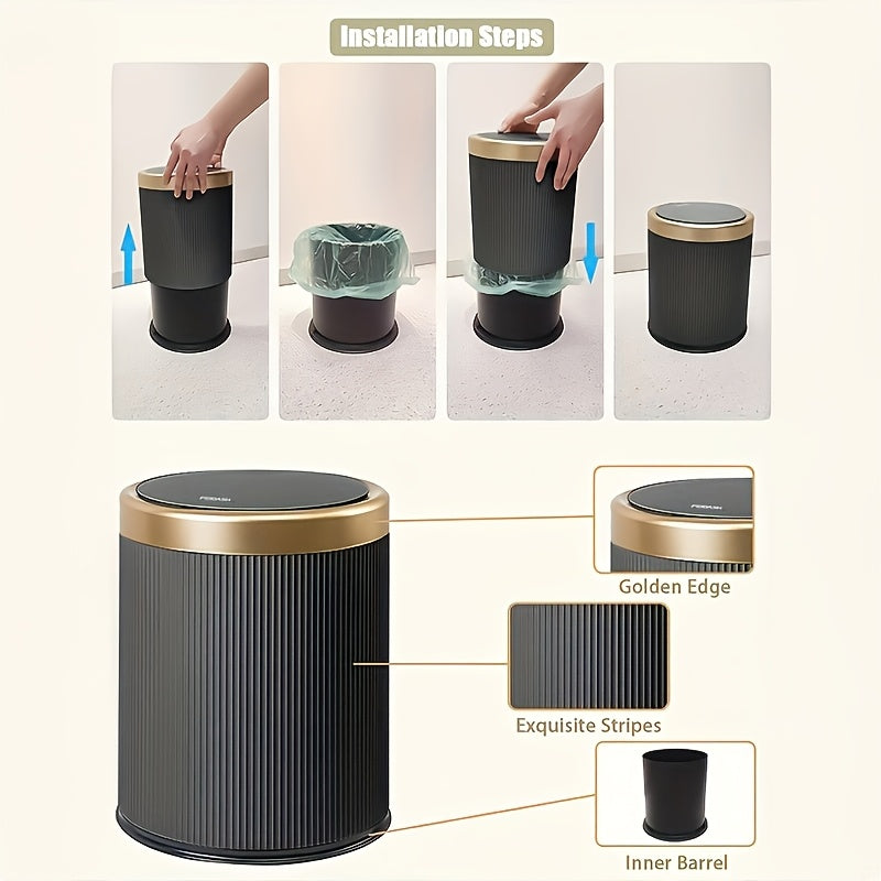 Modern Trash Can Oval Press Top Bathroom Bin Dual Inner Bucket - Image 4