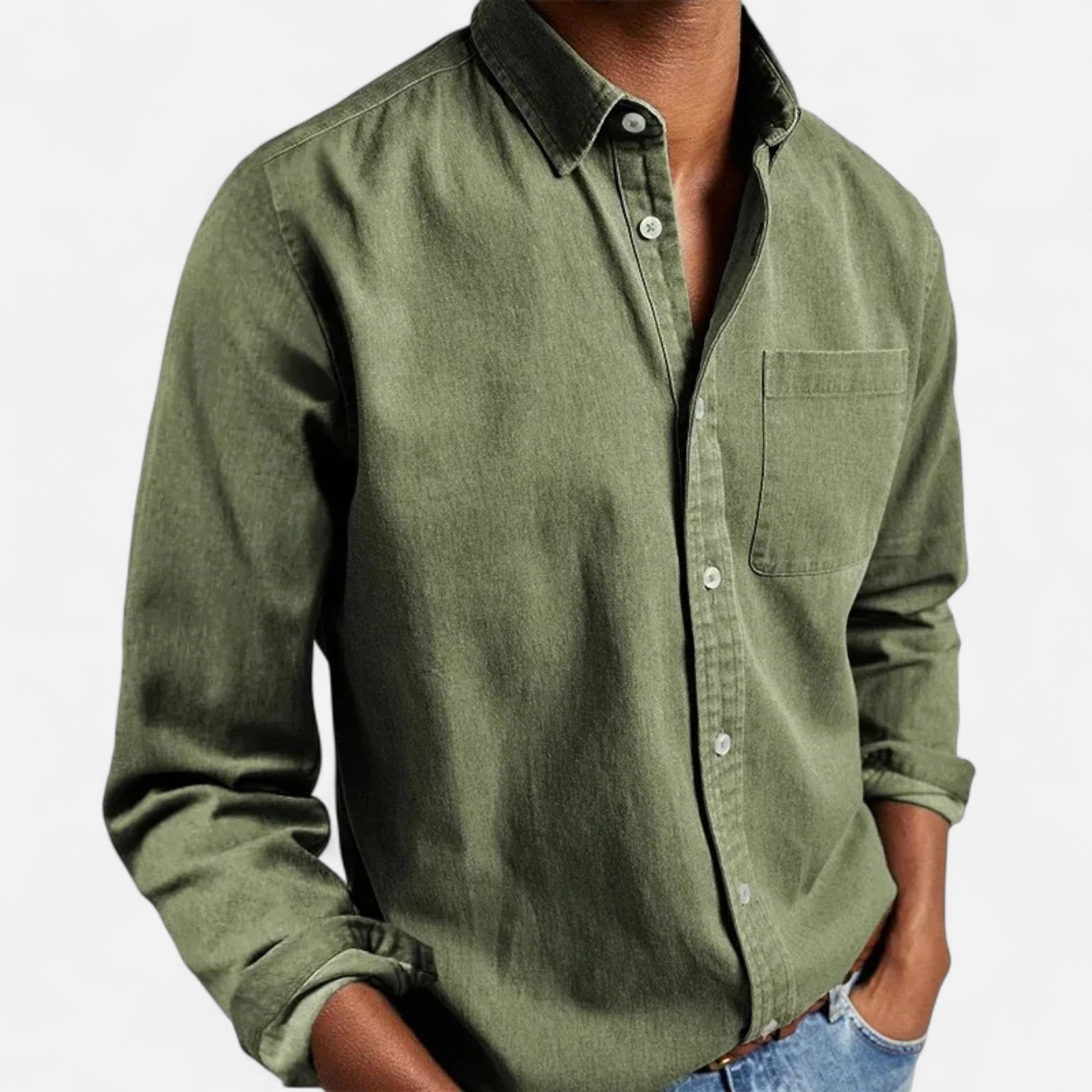 Men’s Formal Solid Button Long-Sleeve Shirt with Turn-Down Collar