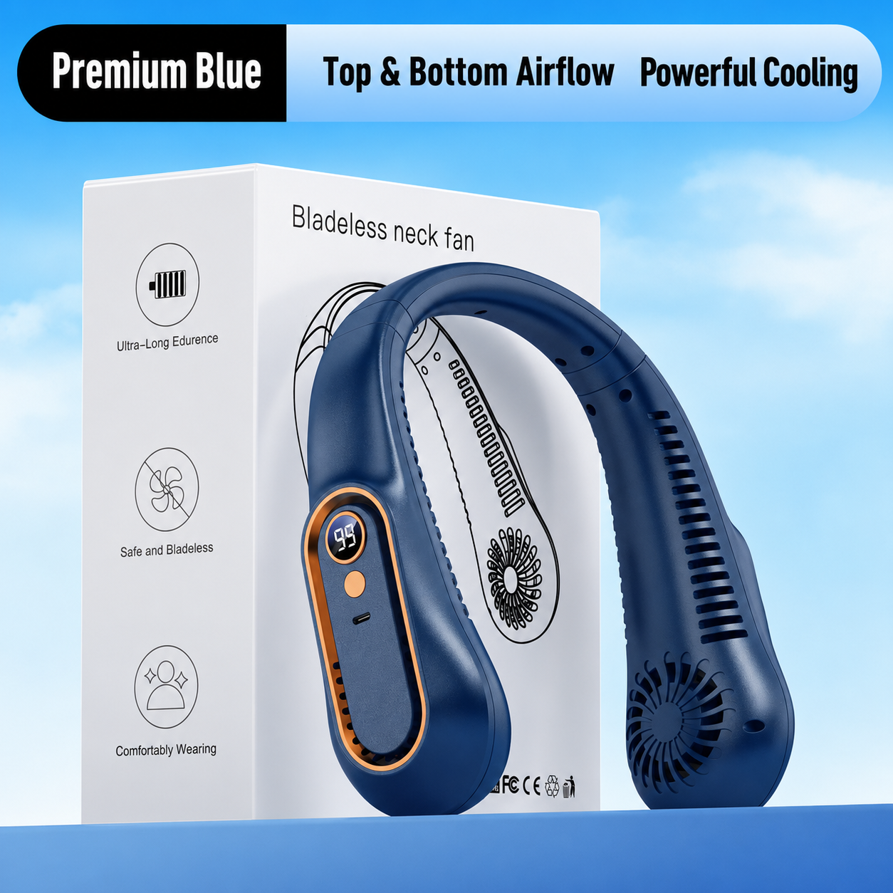 Portable Neck Fan Bladeless Wearable Hands-Free Cooling 5-Speed LED Display