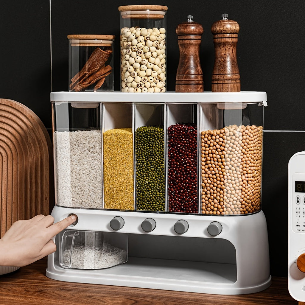 Airtight Grain Storage Container Multi Compartment Pantry Organizer Dry Food Dispenser