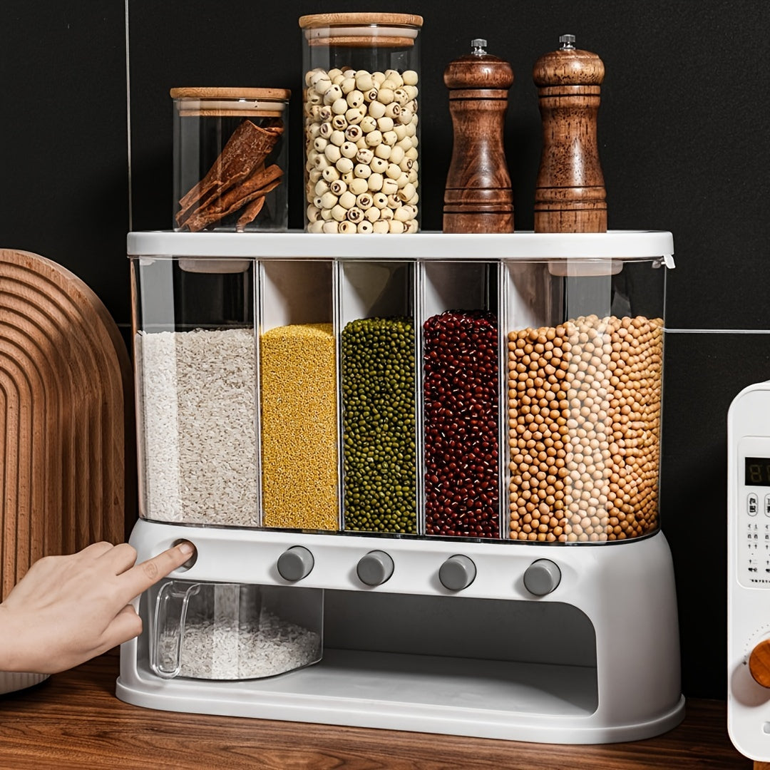 Airtight Grain Storage Container Multi Compartment Pantry Organizer Dry Food Dispenser