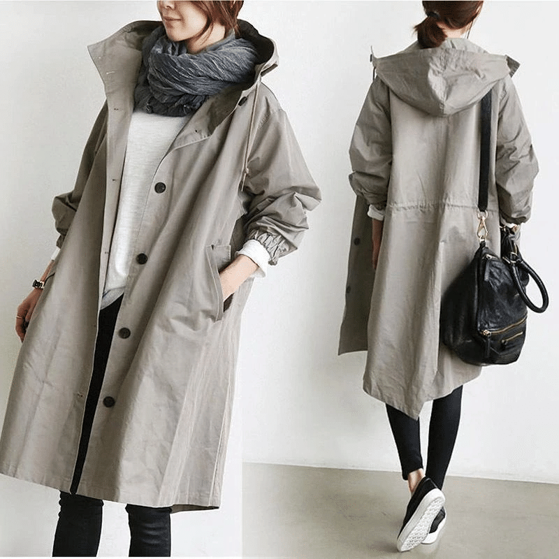 Women's Water-resistant Oversized Warm Buttoned Raincoat for Autumn and Winter