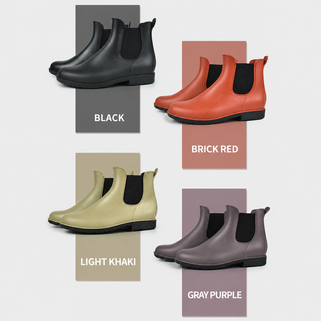 Women's Chelsea Rain Boots Waterproof Slip-On Ankle Booties Non-Slip - Image 8