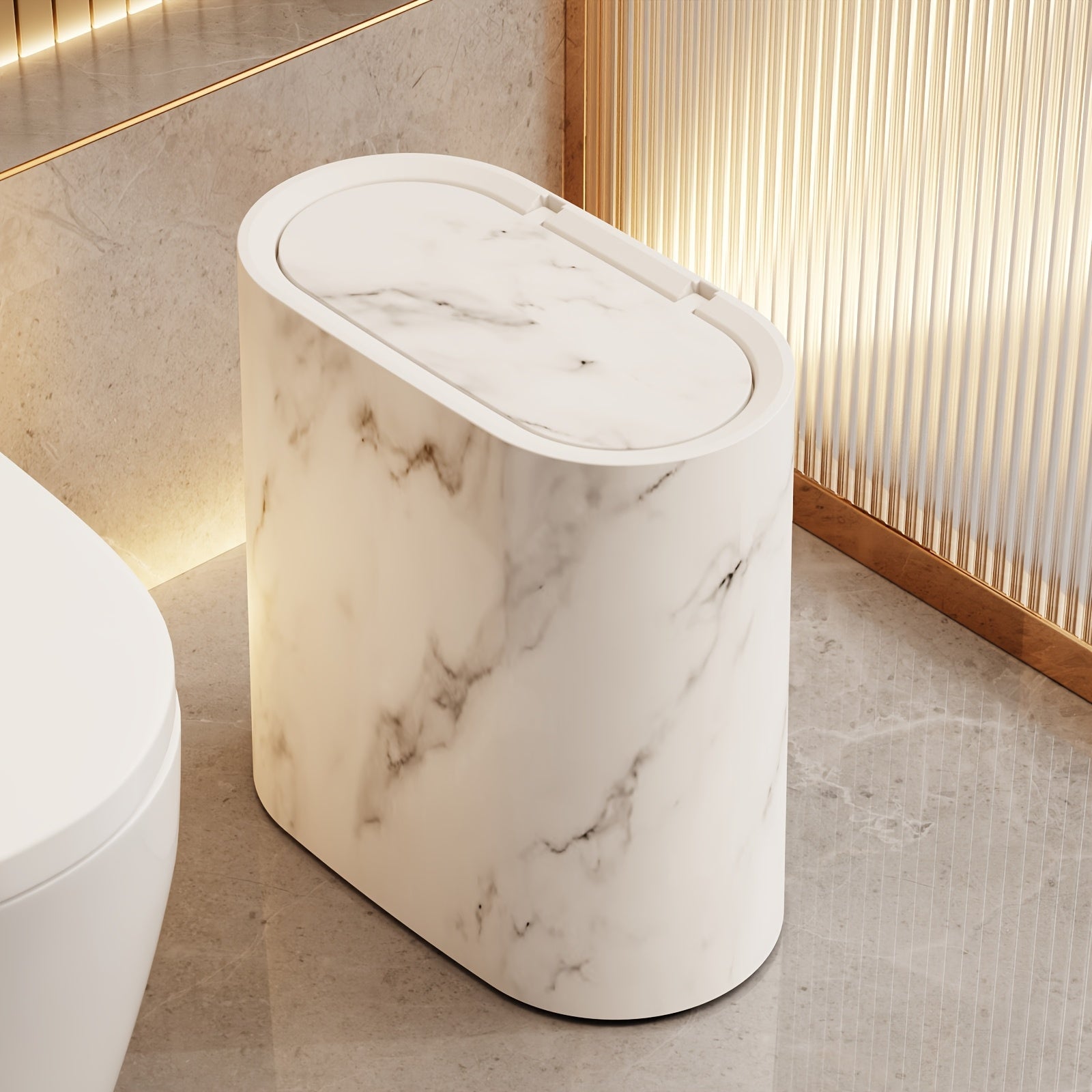 Bathroom Trash Can Lid Marble Modern Small Kitchen Bin - Image 2