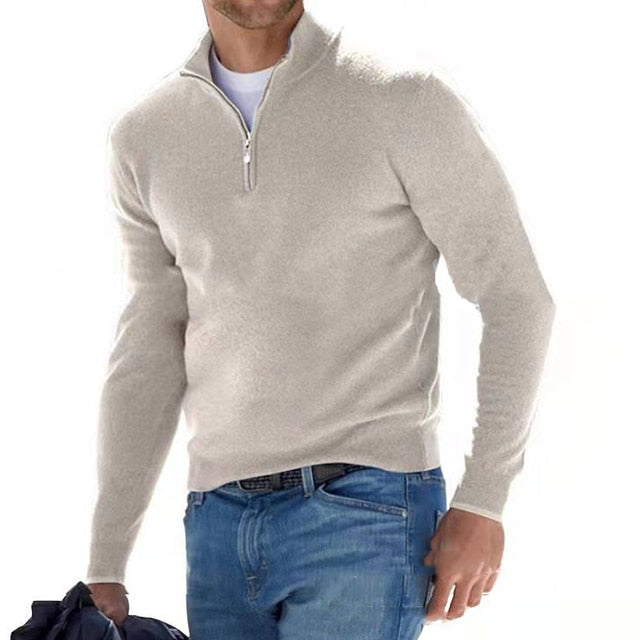 Men's Modern Versatile Sweater with Zipper-up V-Neck