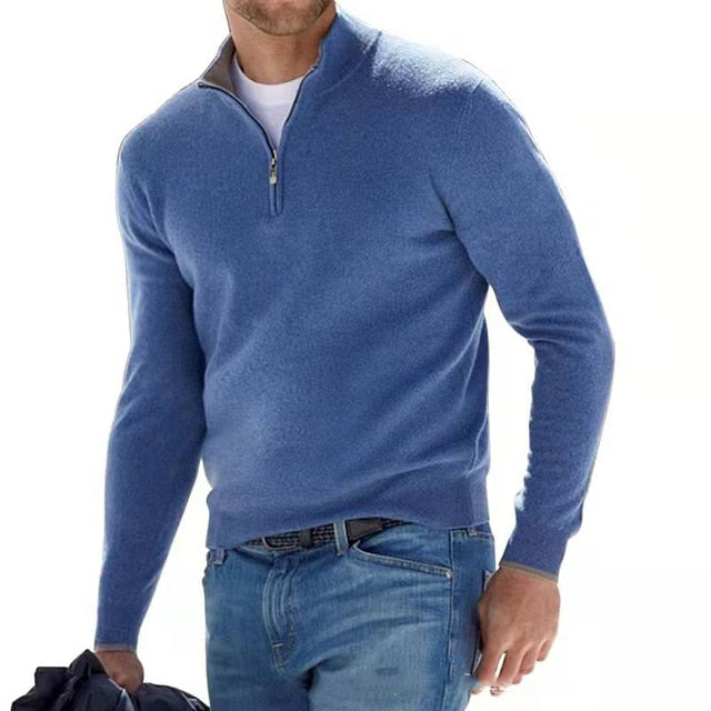 Men's Modern Versatile Sweater with Zipper-up V-Neck