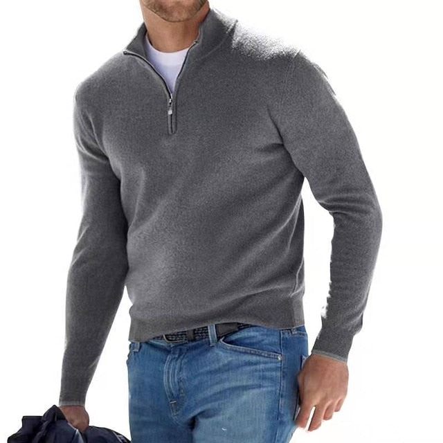 Men's Modern Versatile Sweater with Zipper-up V-Neck