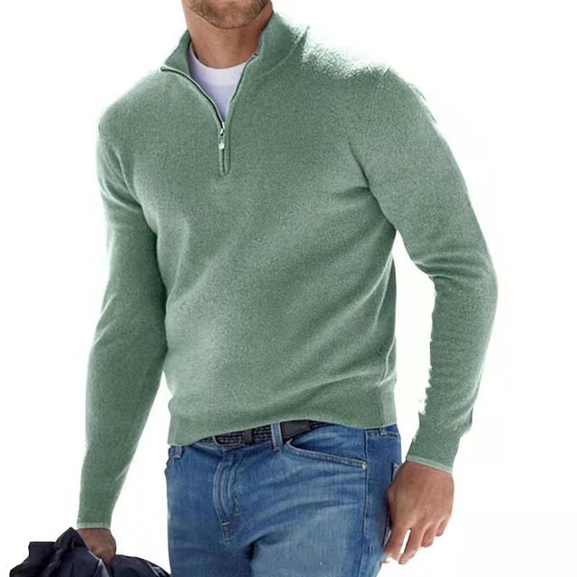 Men's Modern Versatile Sweater with Zipper-up V-Neck