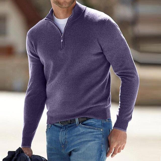 Men's Modern Versatile Sweater with Zipper-up V-Neck