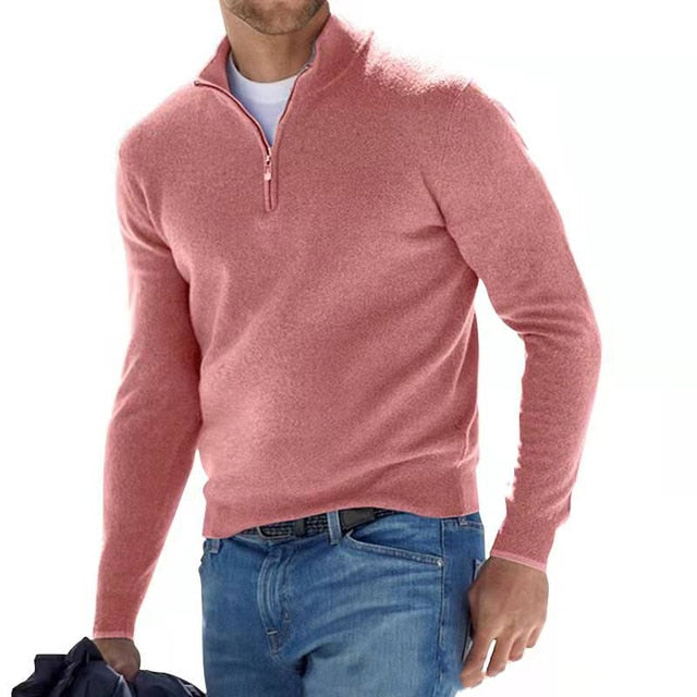 Men's Modern Versatile Sweater with Zipper-up V-Neck