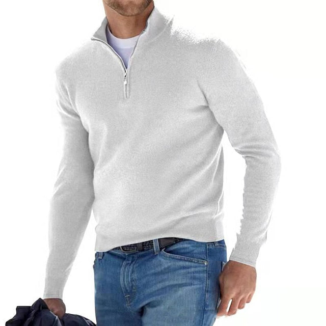 Men's Modern Versatile Sweater with Zipper-up V-Neck