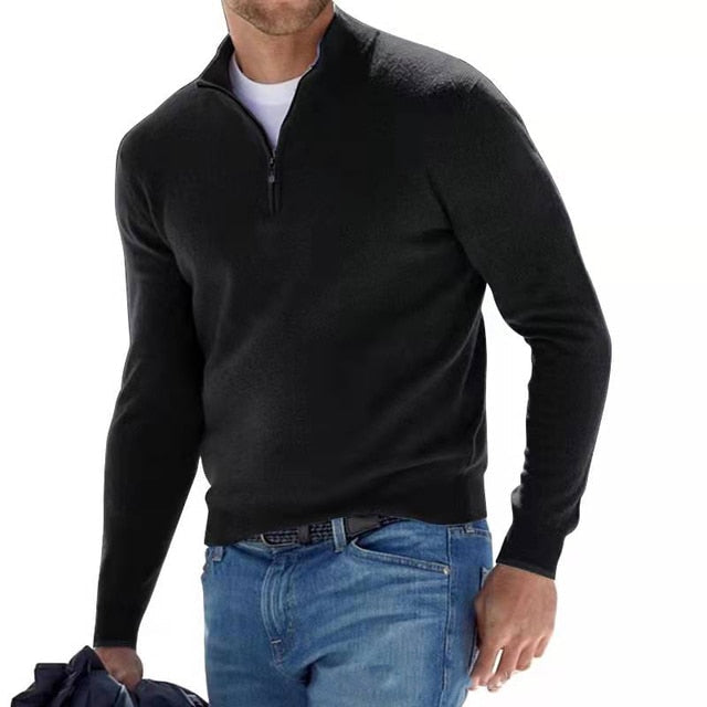 Men's Modern Versatile Sweater with Zipper-up V-Neck