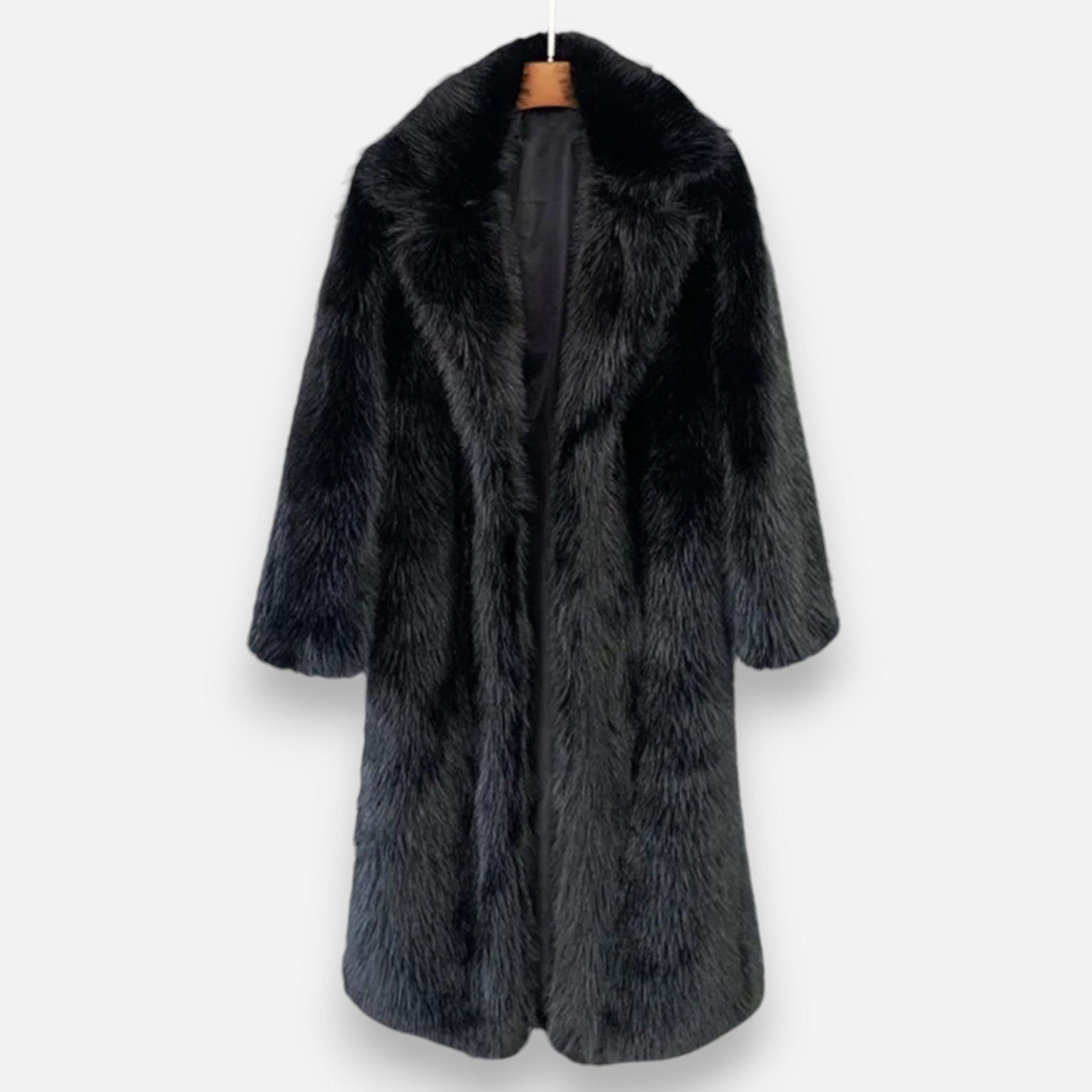 Women’s Timeless Long Fur Overcoat with Turn-Down collar for Cold Season