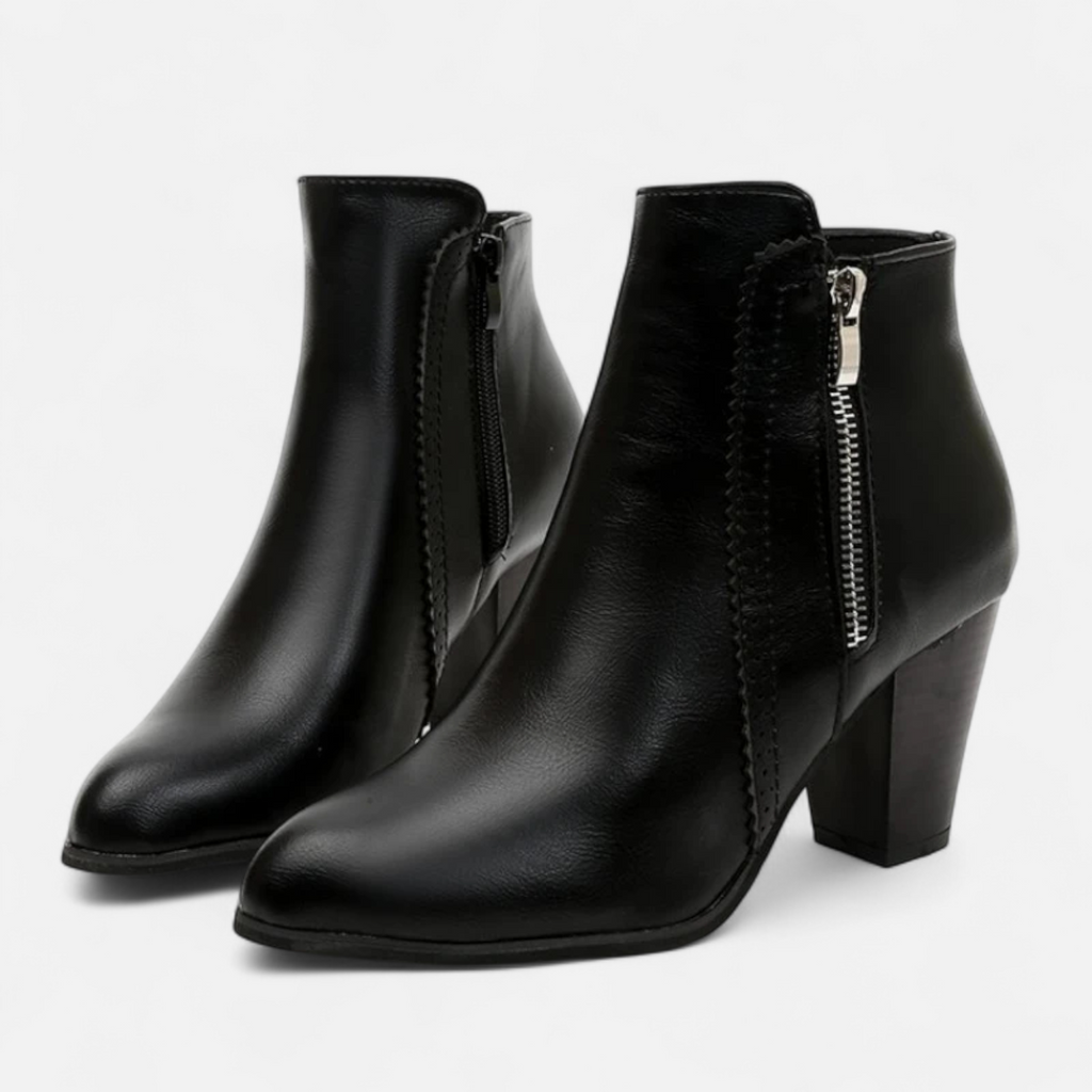 Women’s Retro Zip-Heel Support Fashion Boots with Coarse Heel and Sleek Side Zipper
