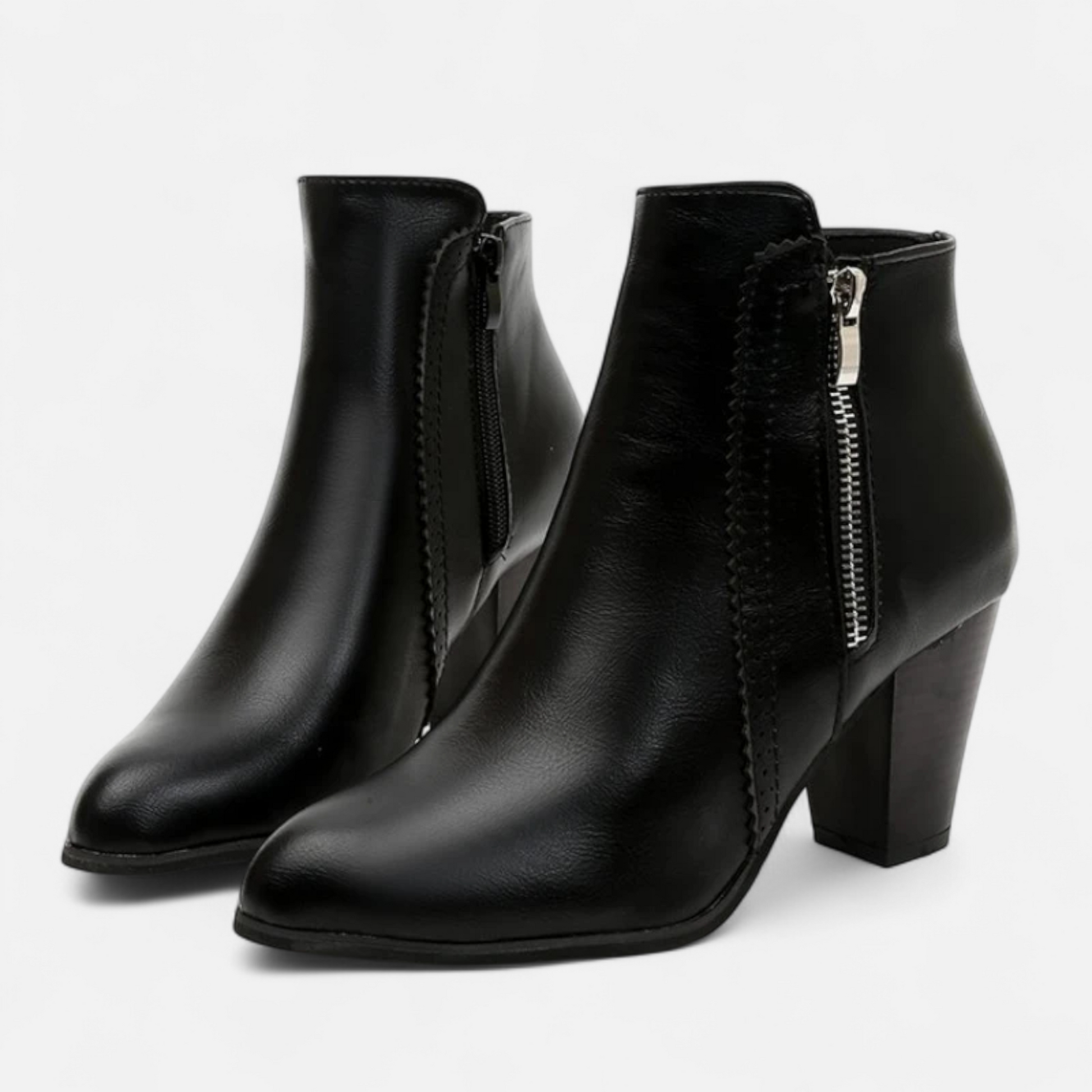 Women’s Retro Zip-Heel Support Fashion Boots with Coarse Heel and Sleek Side Zipper