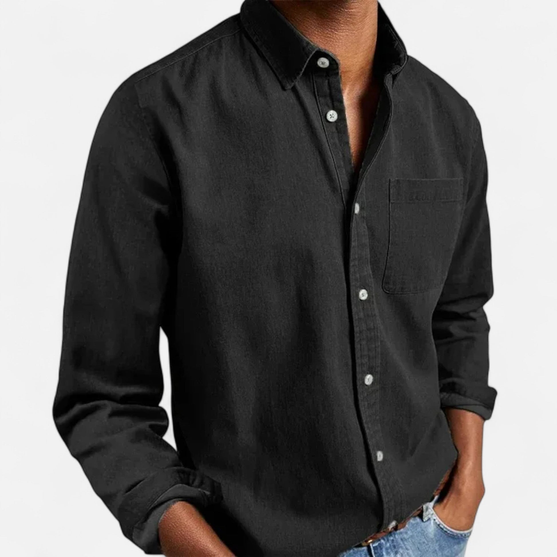 Men’s Formal Solid Button Long-Sleeve Shirt with Turn-Down Collar