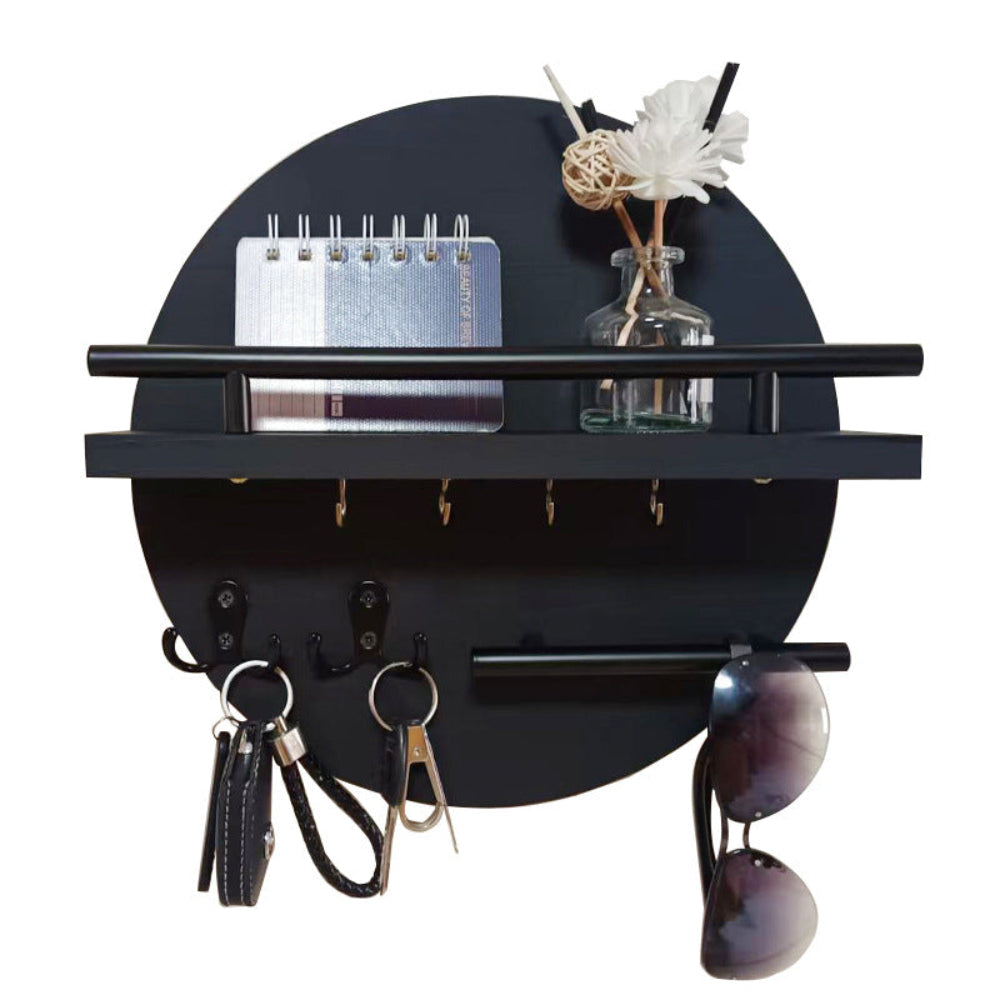 Wooden Key Holder Wall Mounted Entryway Organizer Round Decorative Rack