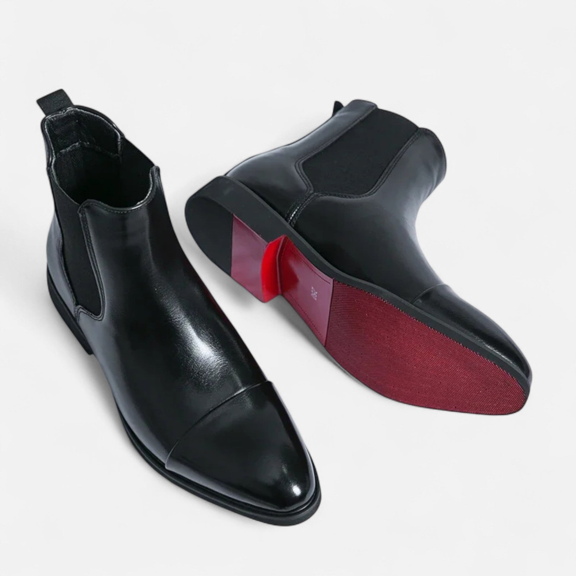 Men’s Classic Fashion Outdoor Boots in Polished Black with Red Sole