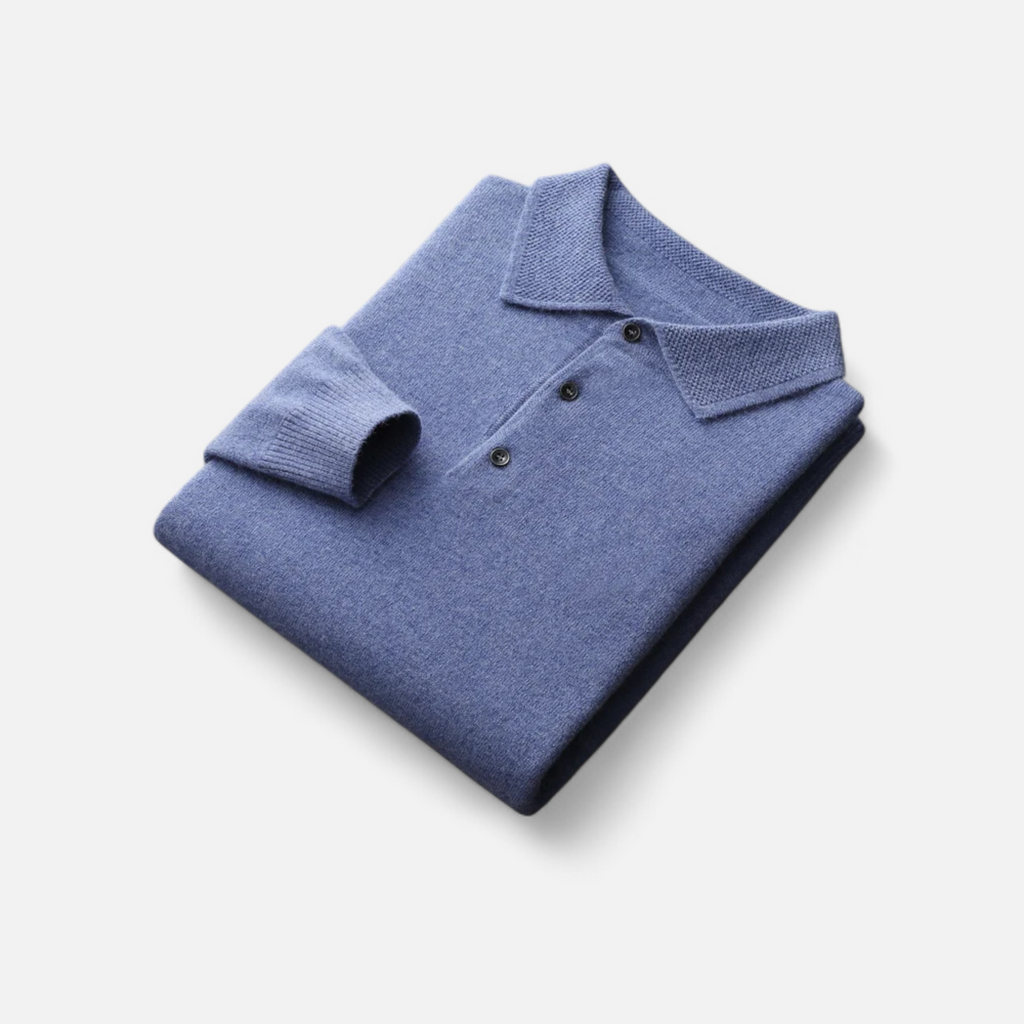 Men’s Casual Button Merino Wool Polo-Collar Sweater