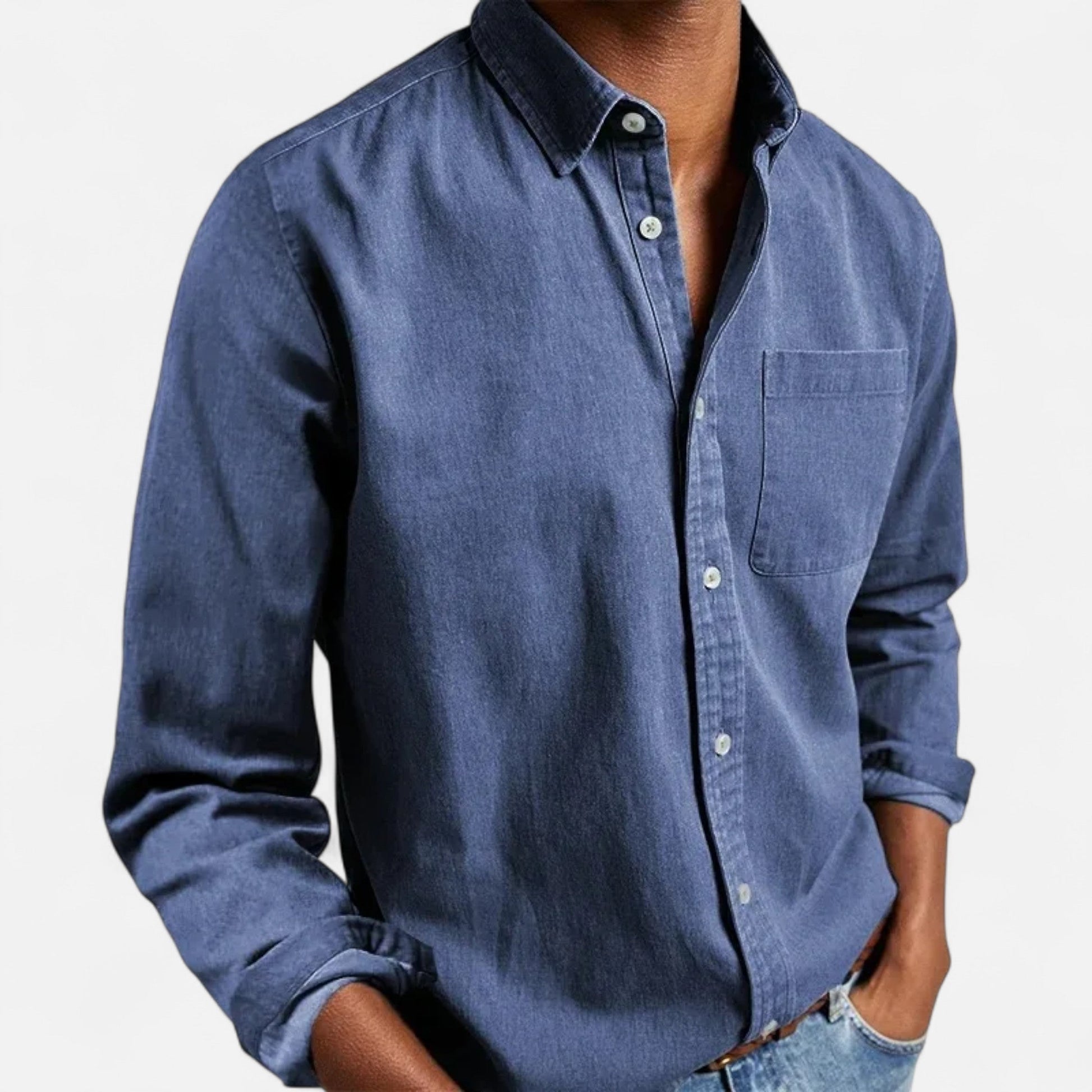Men’s Formal Solid Button Long-Sleeve Shirt with Turn-Down Collar