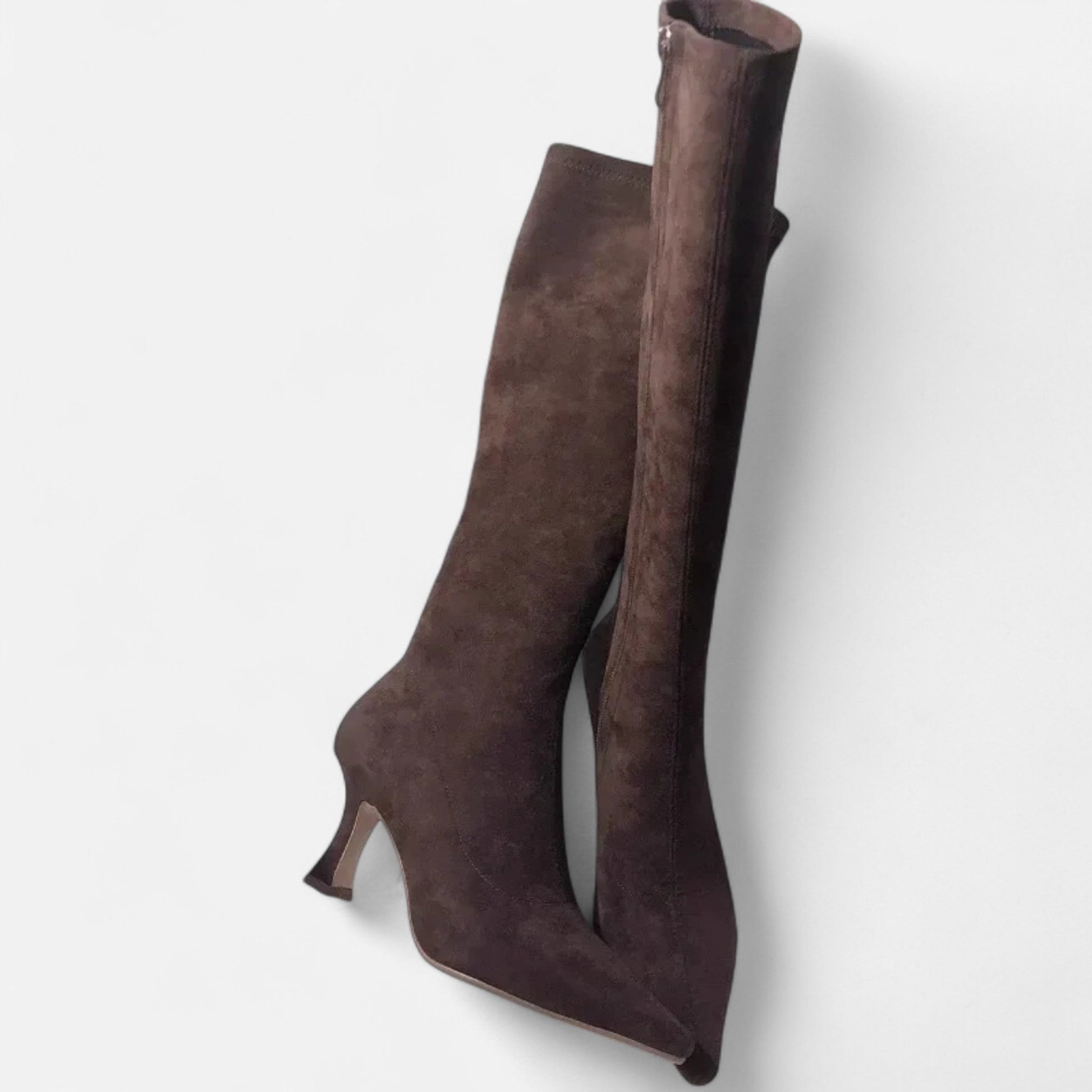 Women’s Sleek Suede Thigh-High Heeled Boots with Pointed Toe