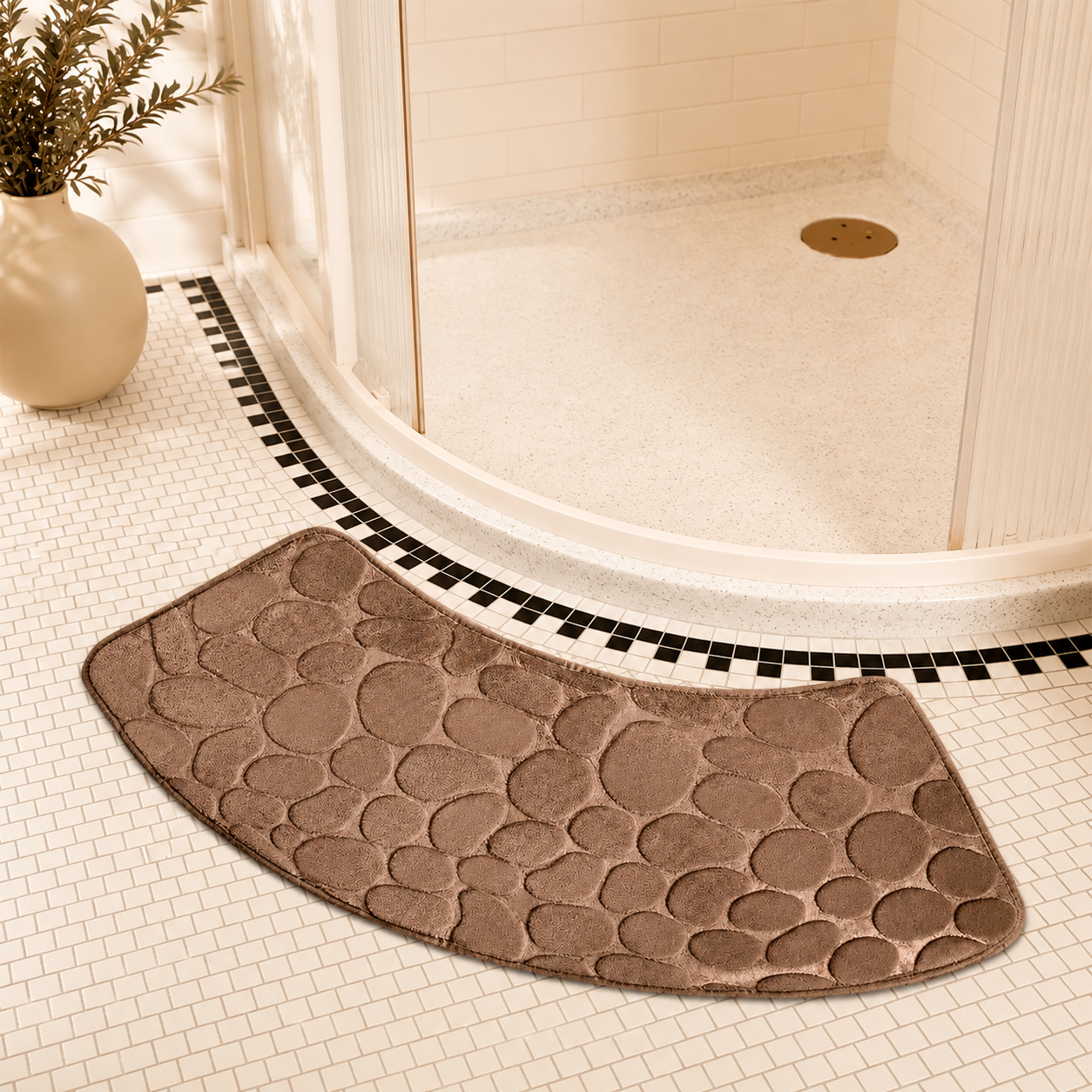 Curved Thickened Non-Slip Bath Mat for Shower and Toilet Floor