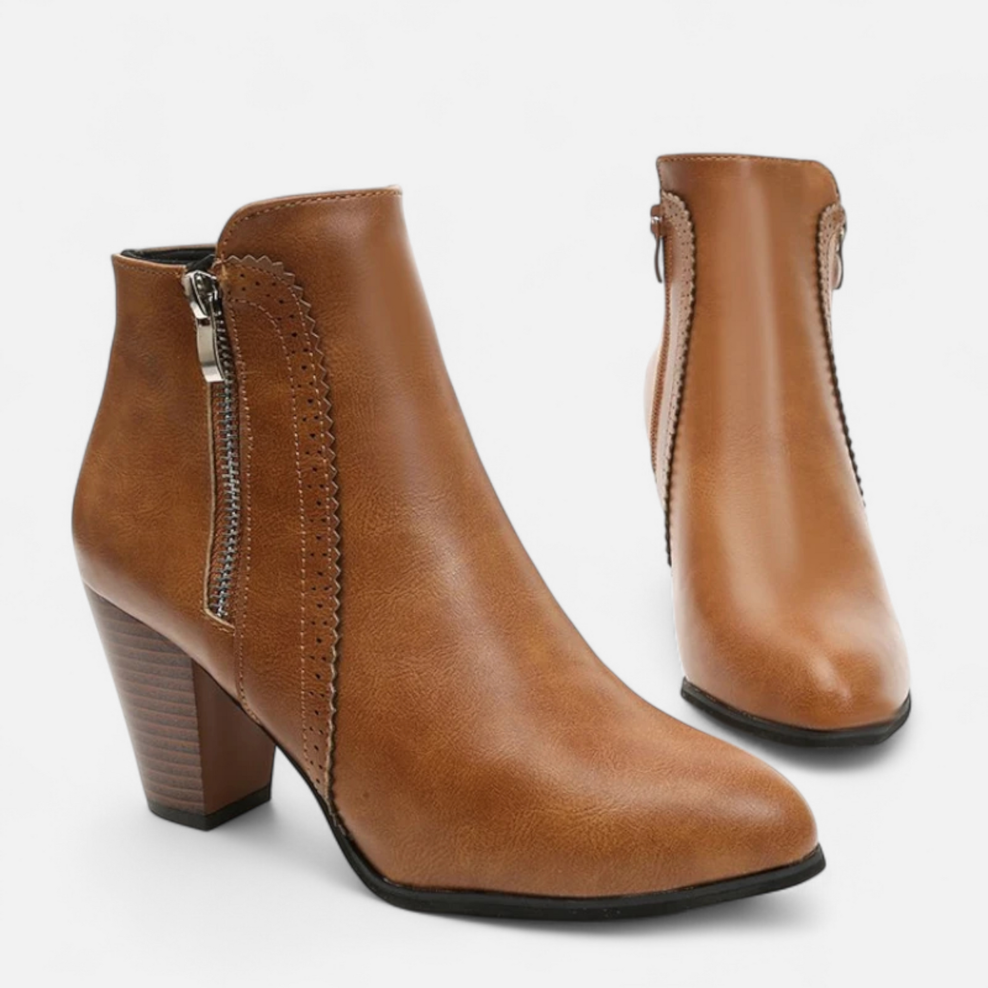 Women’s Retro Zip-Heel Support Fashion Boots with Coarse Heel and Sleek Side Zipper